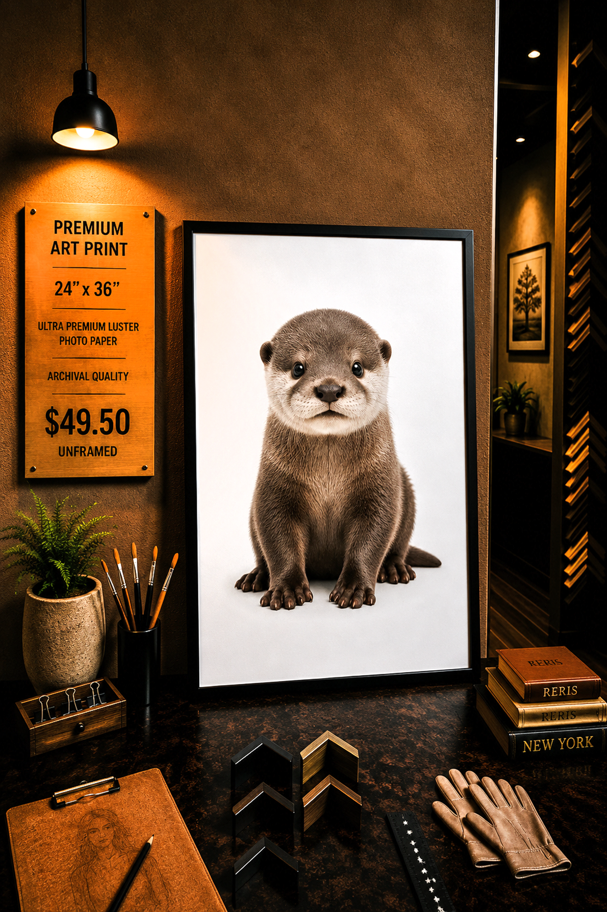 Baby Otter - Premium Art Print - 24"w x 36"h