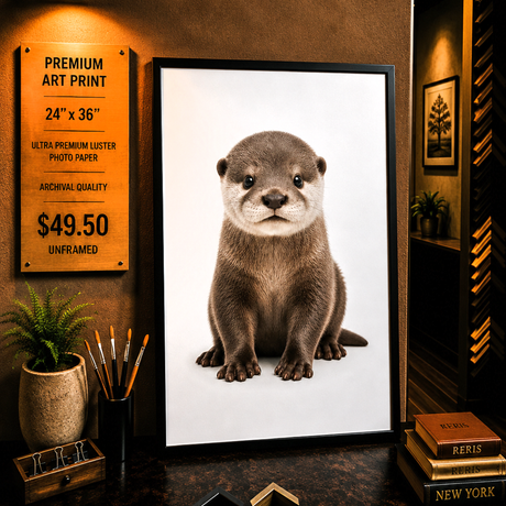 Baby Otter - Premium Art Print - 24"w x 36"h