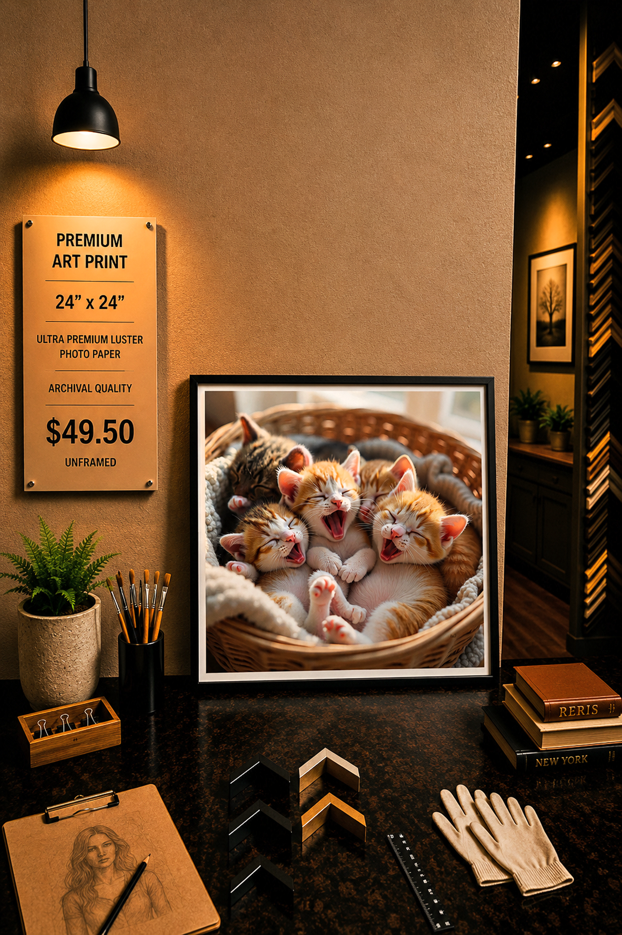 Basket of Kittens - Premium Art Print - 24