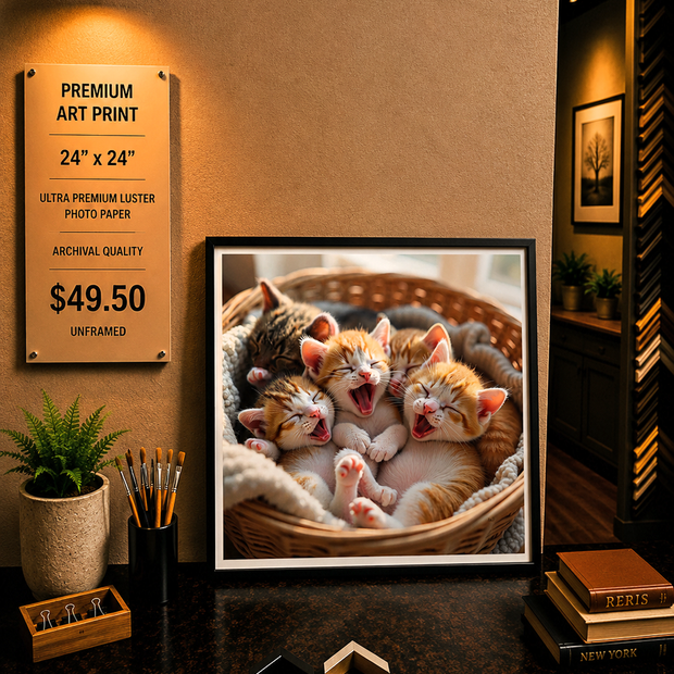 Basket of Kittens - Premium Art Print - 24"w x 24"h