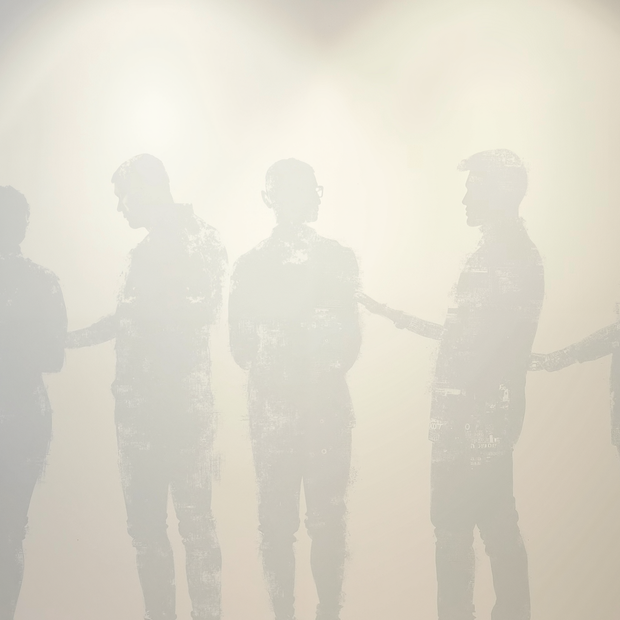 Silhouettes of people against a light background