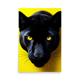 Black panther with yellow eyes on a yellow background.  Art Print