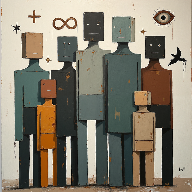 "Blockhead Family" Canvas Wall Art - 36"w x 36"h