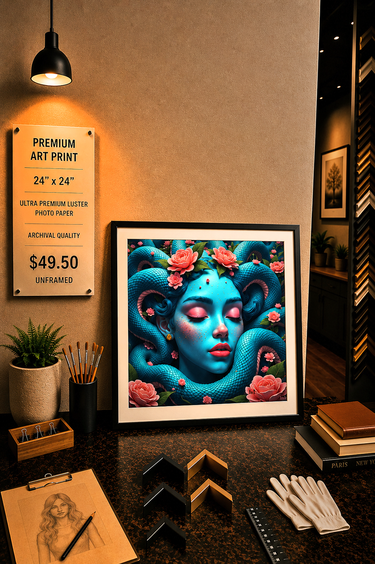 Blue Medusa - Premium Art Print - 24"w x 24"h