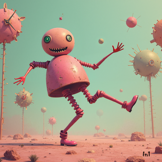 "Bubblegum Bot" Canvas Wall Art - 48"w x 32"h