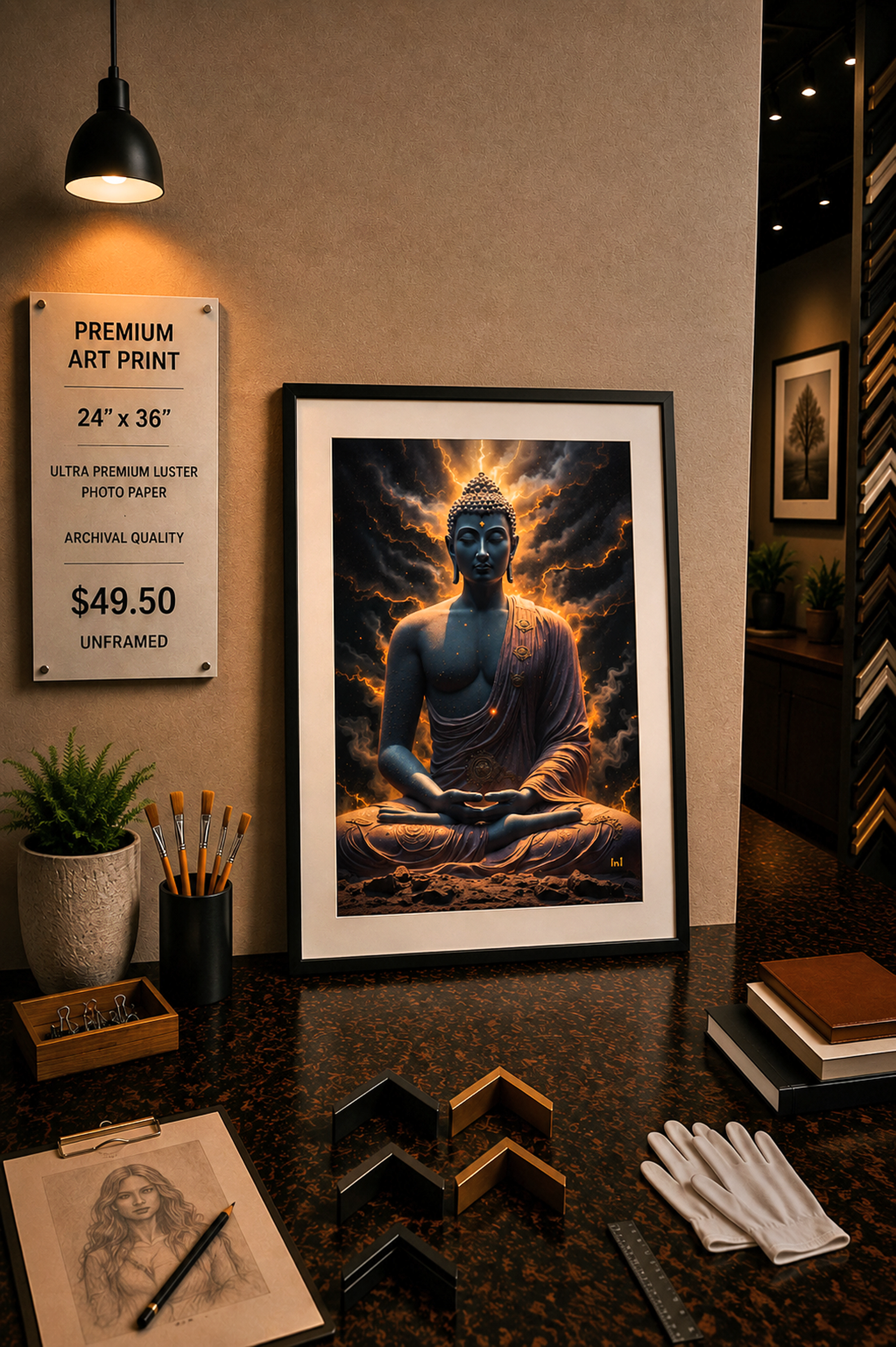 Buddha Silhouette - Premium Art Print - 24