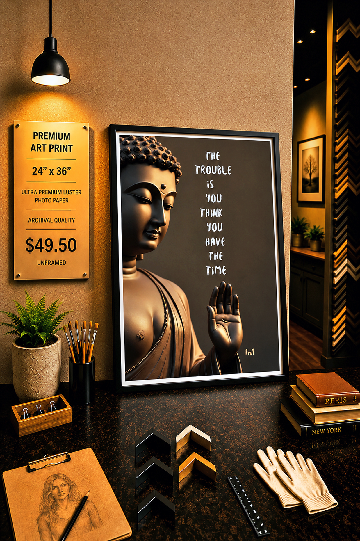 Buddha and Time - Premium Art Print - 24"w x 36"h