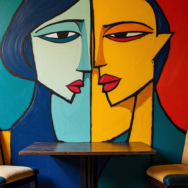"Cafe Faces" - Canvas Wall Art - 32"w x48"h