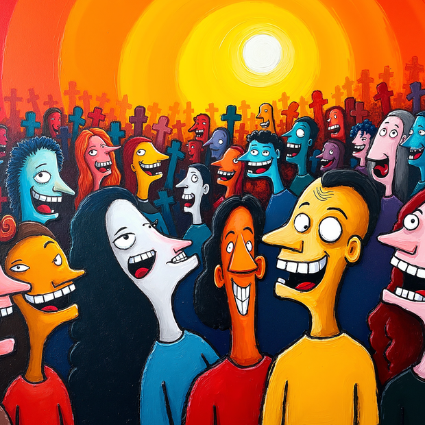 "Laughing Crowd” — 60"w x 40"h Premium Canvas Wall Art