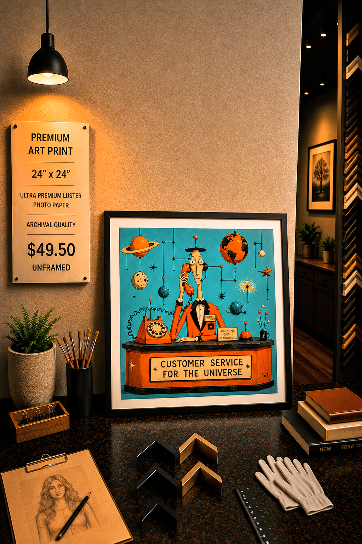 Customer Service for the Universe - Premium Art Print - 24"w x 24"h