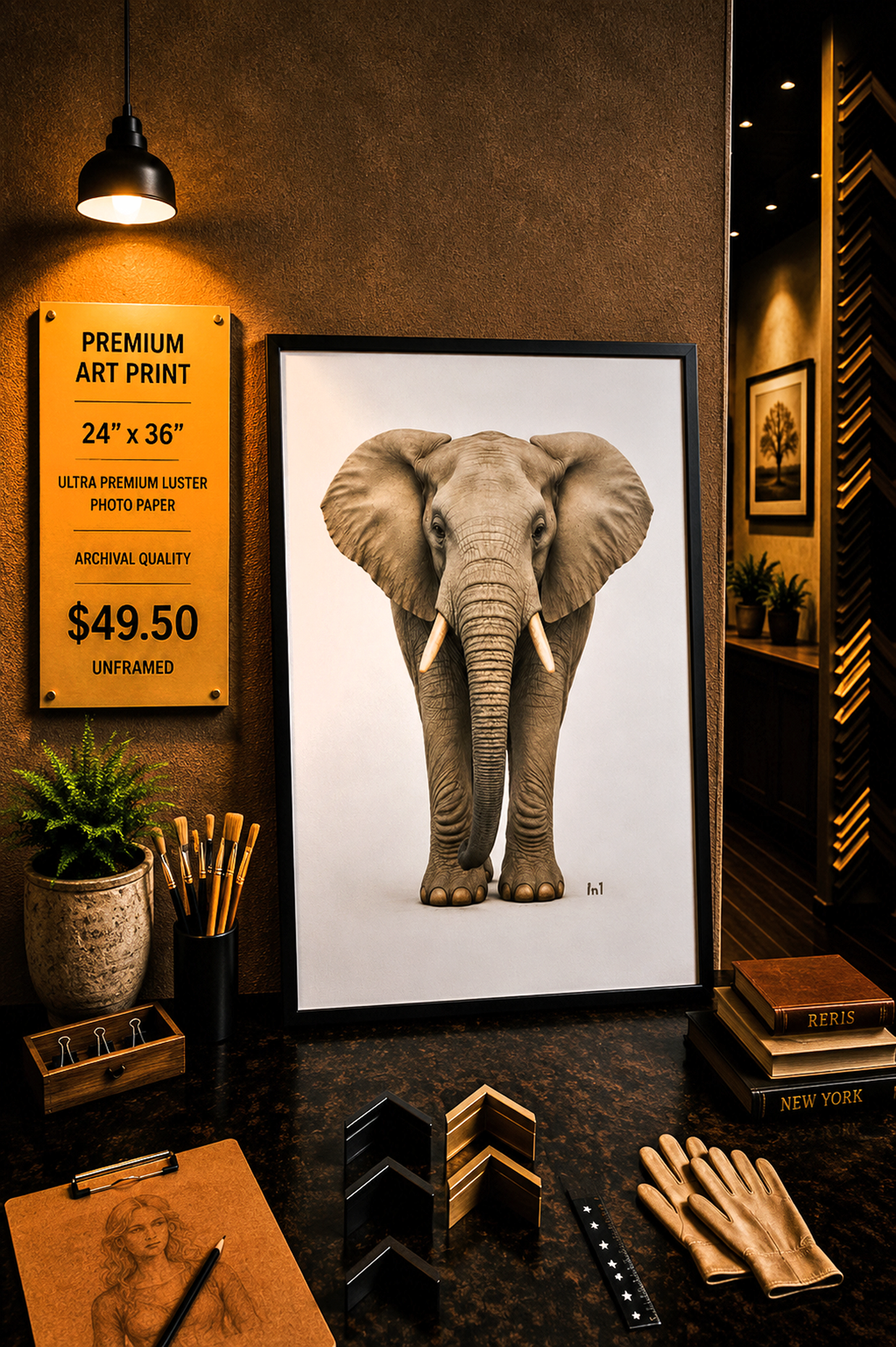 Elephant - Premium Art Print - 24"w x 36"h