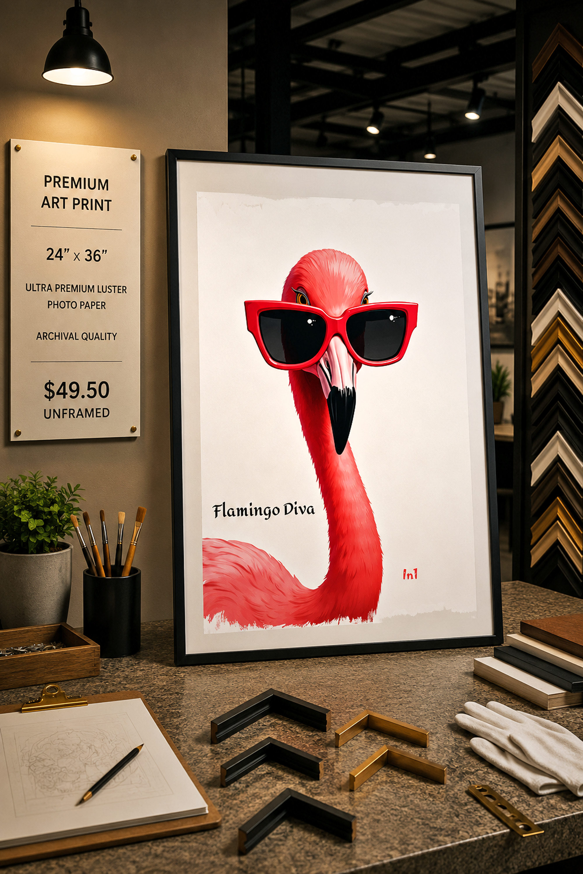 Flamingo Diva - Premium Art Print - 24