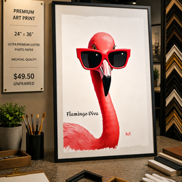Flamingo Diva - Premium Art Print - 24