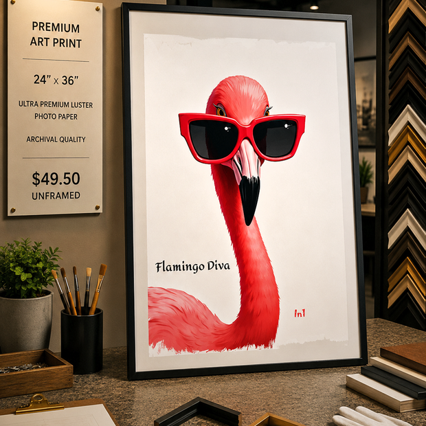 Flamingo Diva - Premium Art Print - 24"w x 36"h