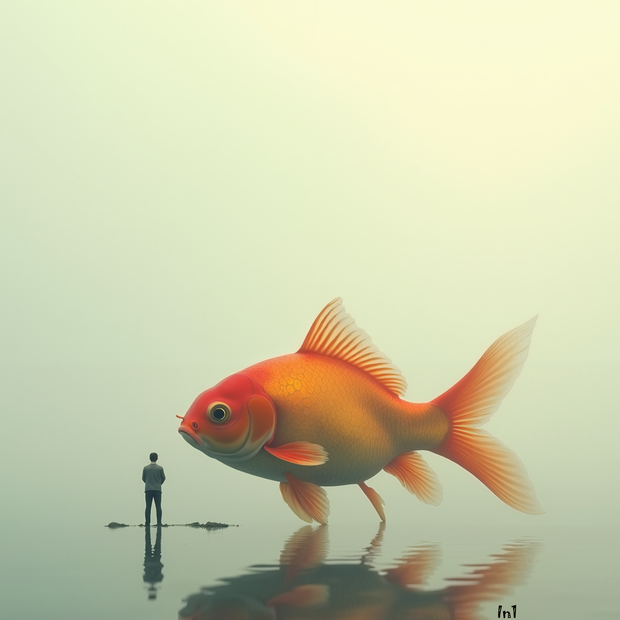 "Man and Goldfish" Canvas Wall Art - 30"w x 60"h