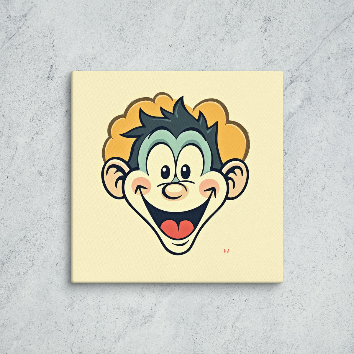 Cartoon character face on a beige background