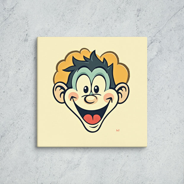 Cartoon character face on a beige background