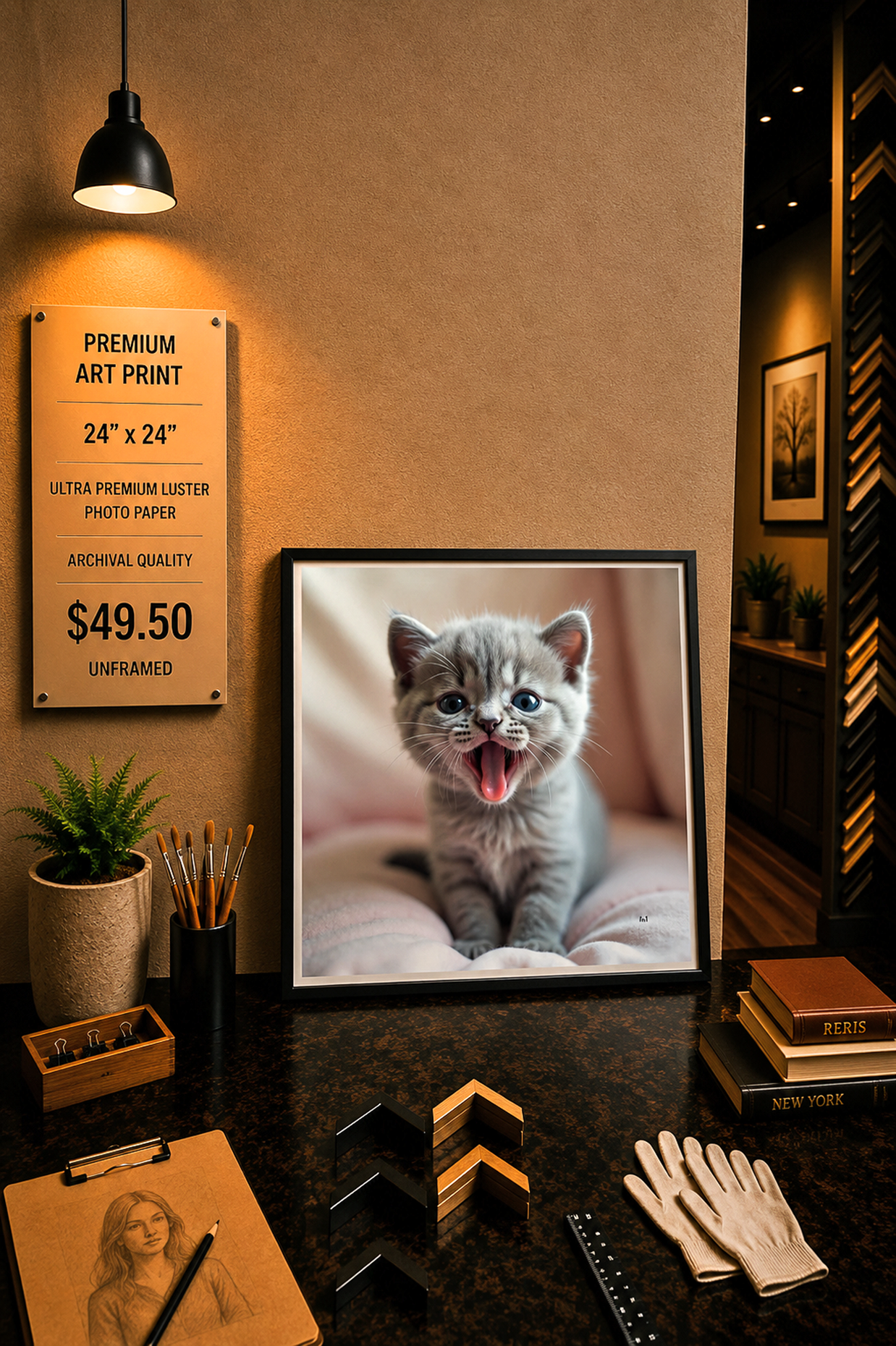Happy Kitty - Premium Art Print - 24"w x 24"h
