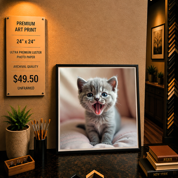 Happy Kitty - Premium Art Print - 24"w x 24"h