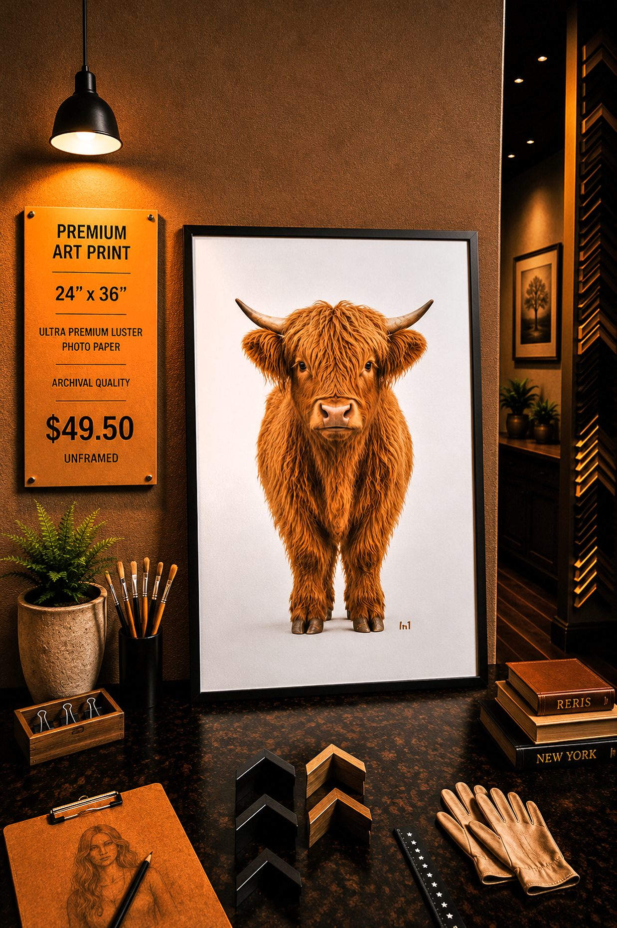 Highland Calf - Premium Art Print - 24"w x 36"h