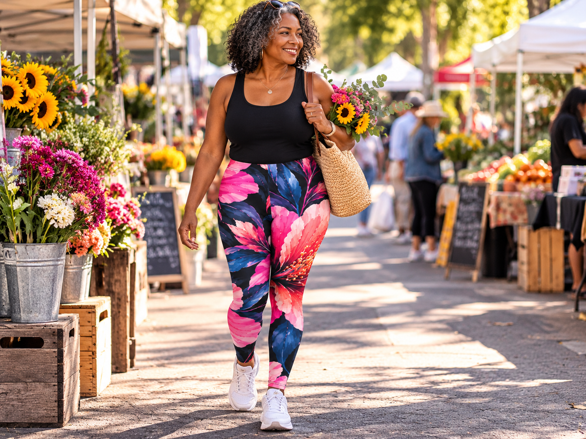 Pink Floral Explosion | Art in Motion Leggings with pockets