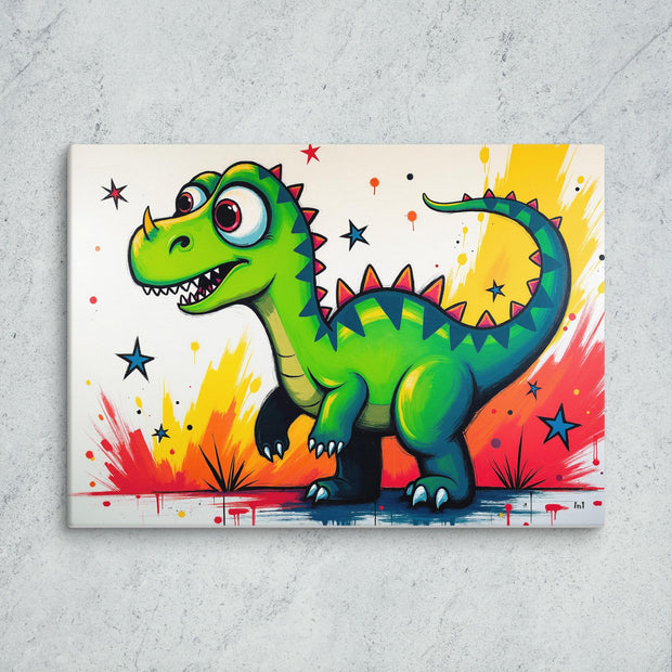 Happy Dinosaur in a colorful setting. Children's room.