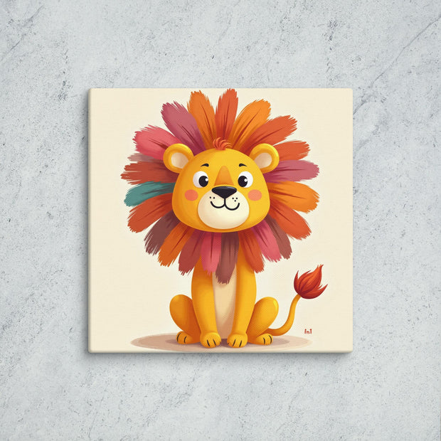Colorful lion illustration on a beige background