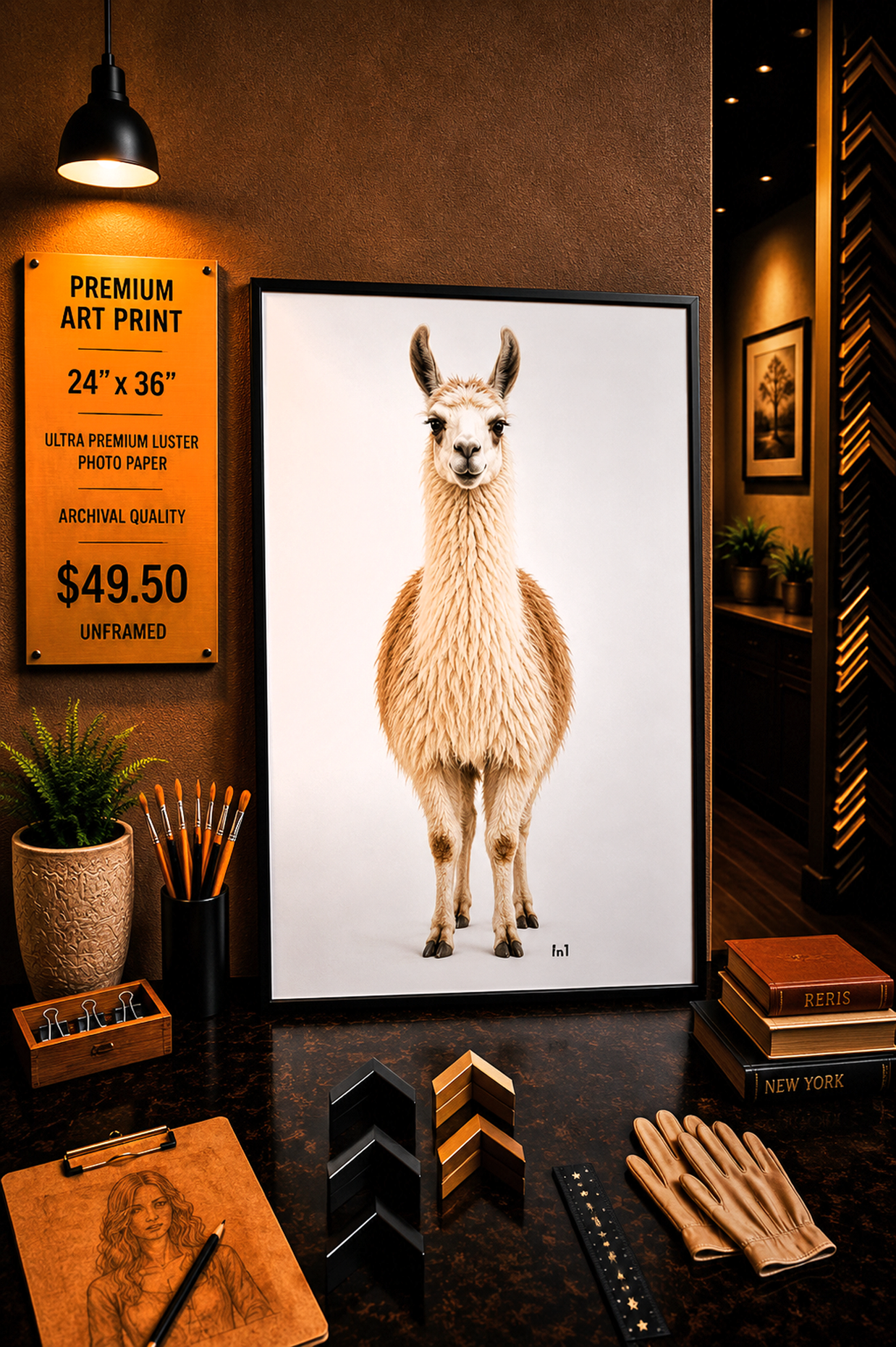 Llama - Premium Art Print - 24"w x 36"h