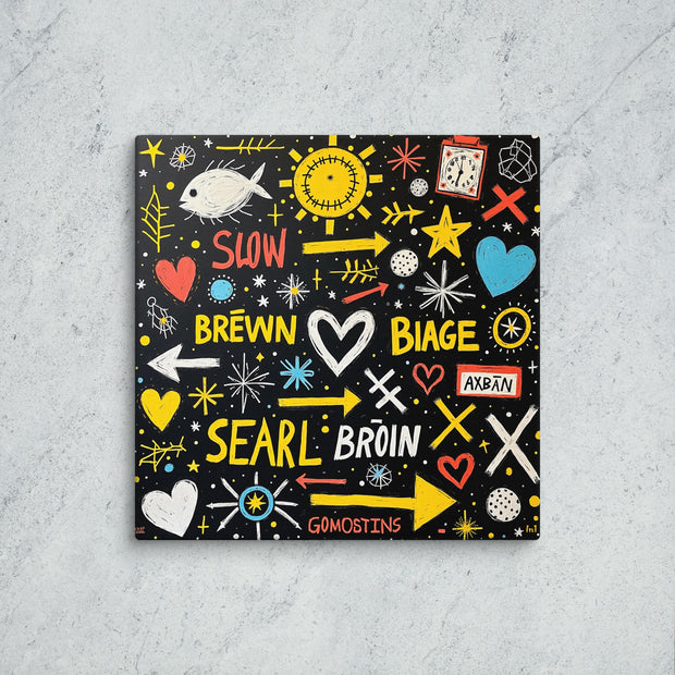 Colorful book cover with text and graphics on a gray surface