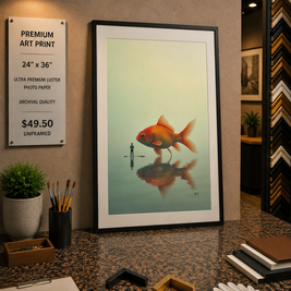 Man and Goldfish - Premium Art Print - 24