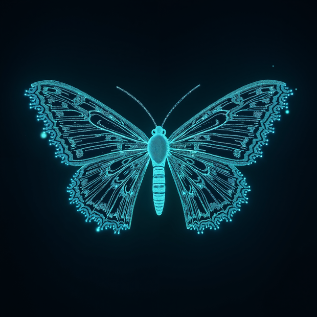 Glowing neon green butterfly illustration on a dark background