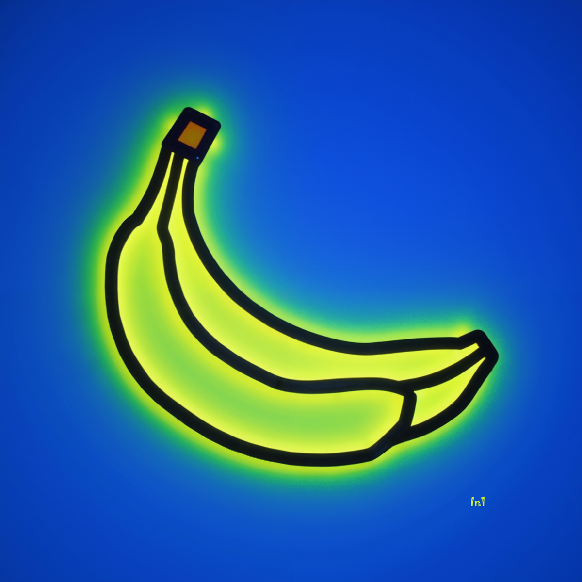 Neon yellow banana on a blue background