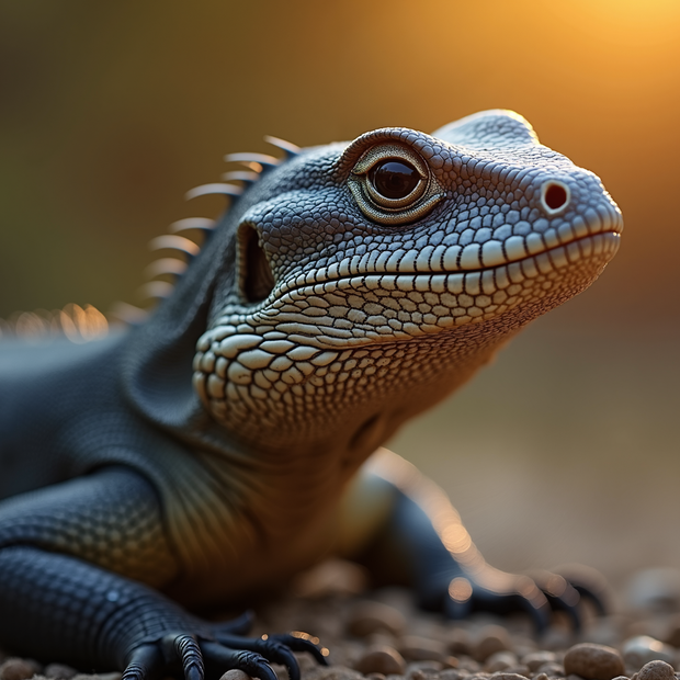 Close-up of a Nile Monitor lizard on a blurred natural background