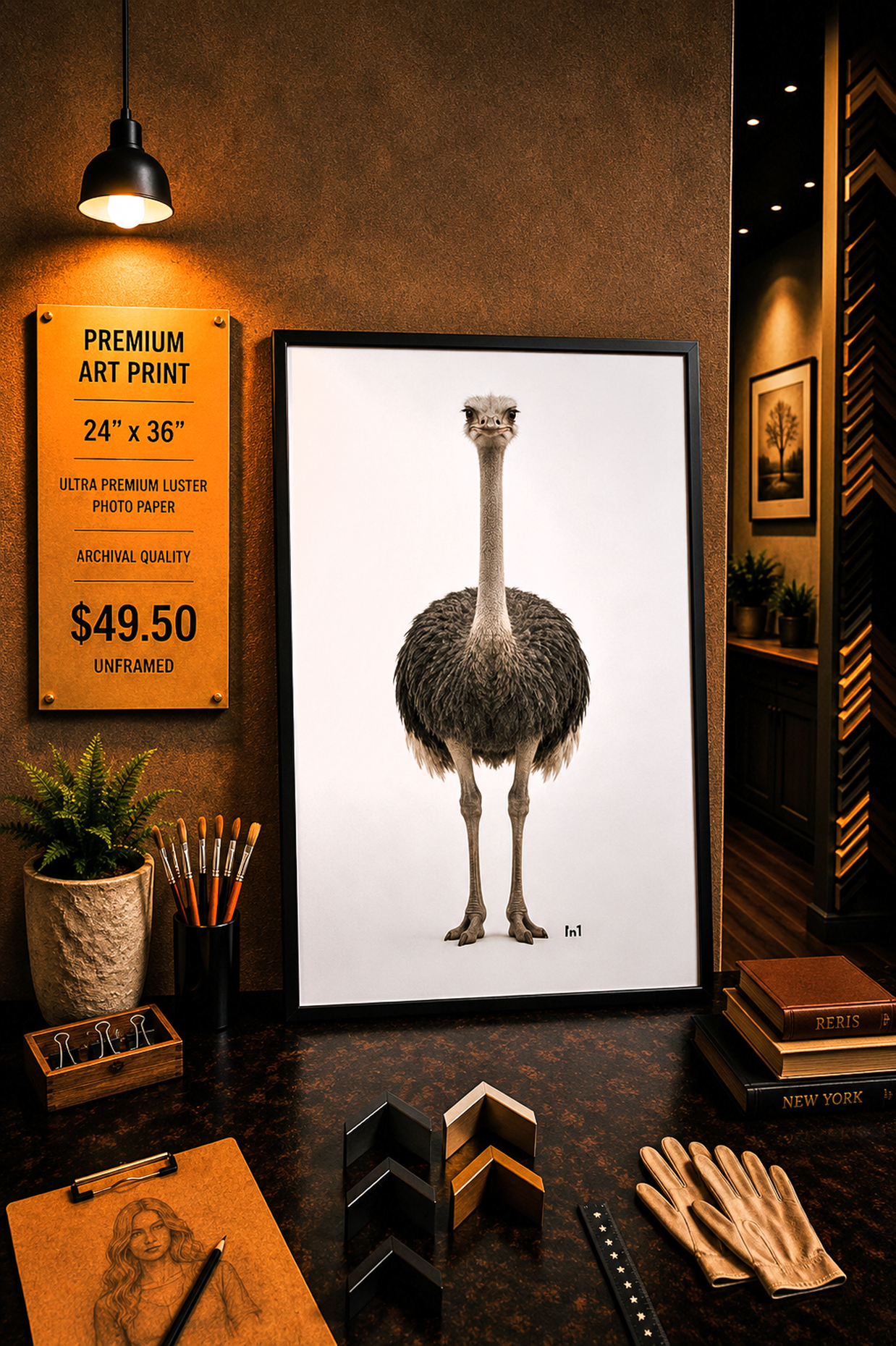 Ostrich - Premium Art Print - 24"w x 36'h