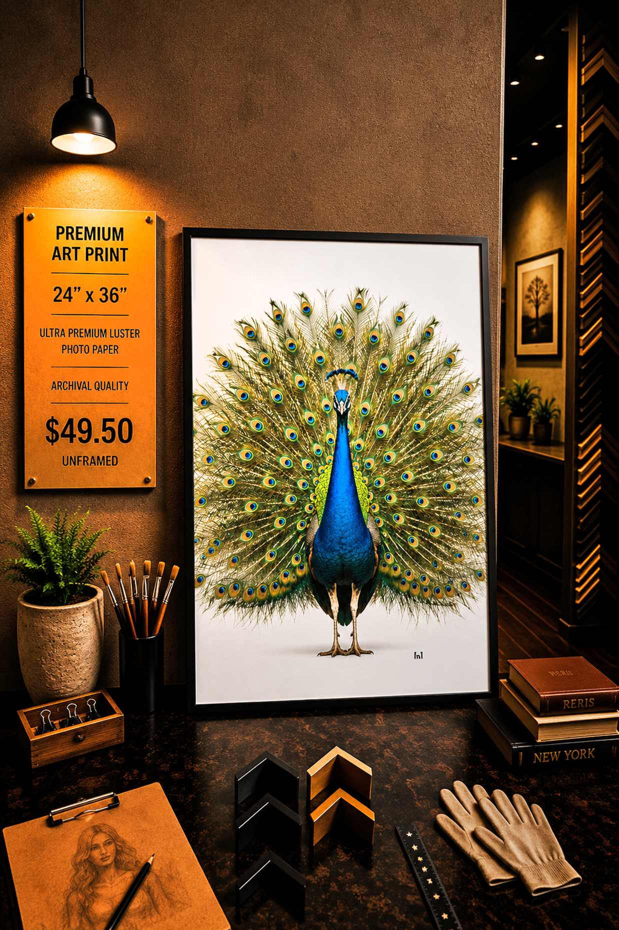 Peacock - Premium Art Print - 24"w x 36"h