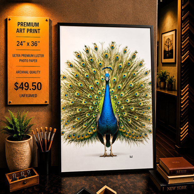 Peacock - Premium Art Print - 24"w x 36"h