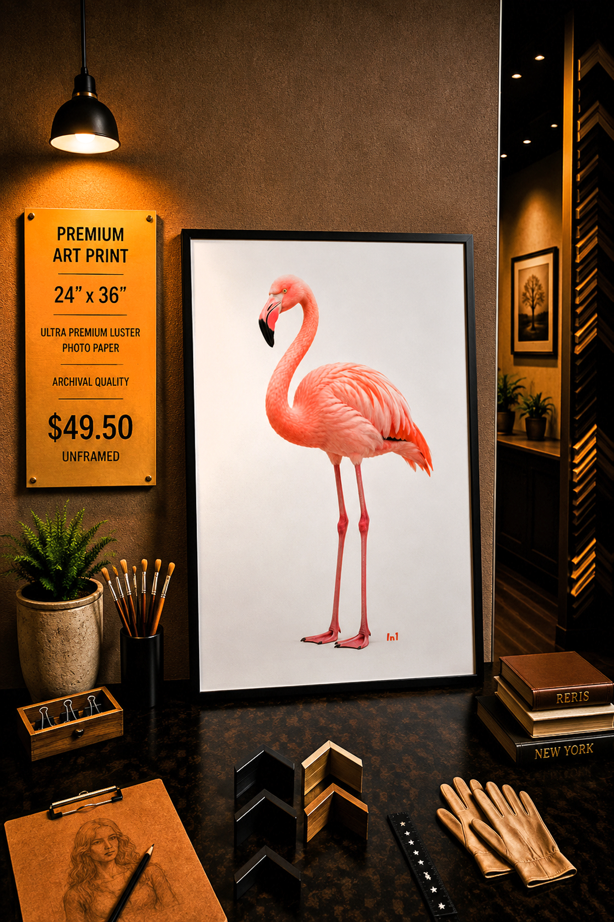 Pink Flamingo - Premium Art Print - 24"w x 36"h