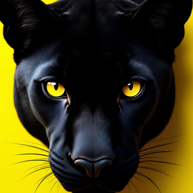 Black panther with yellow eyes on a yellow background