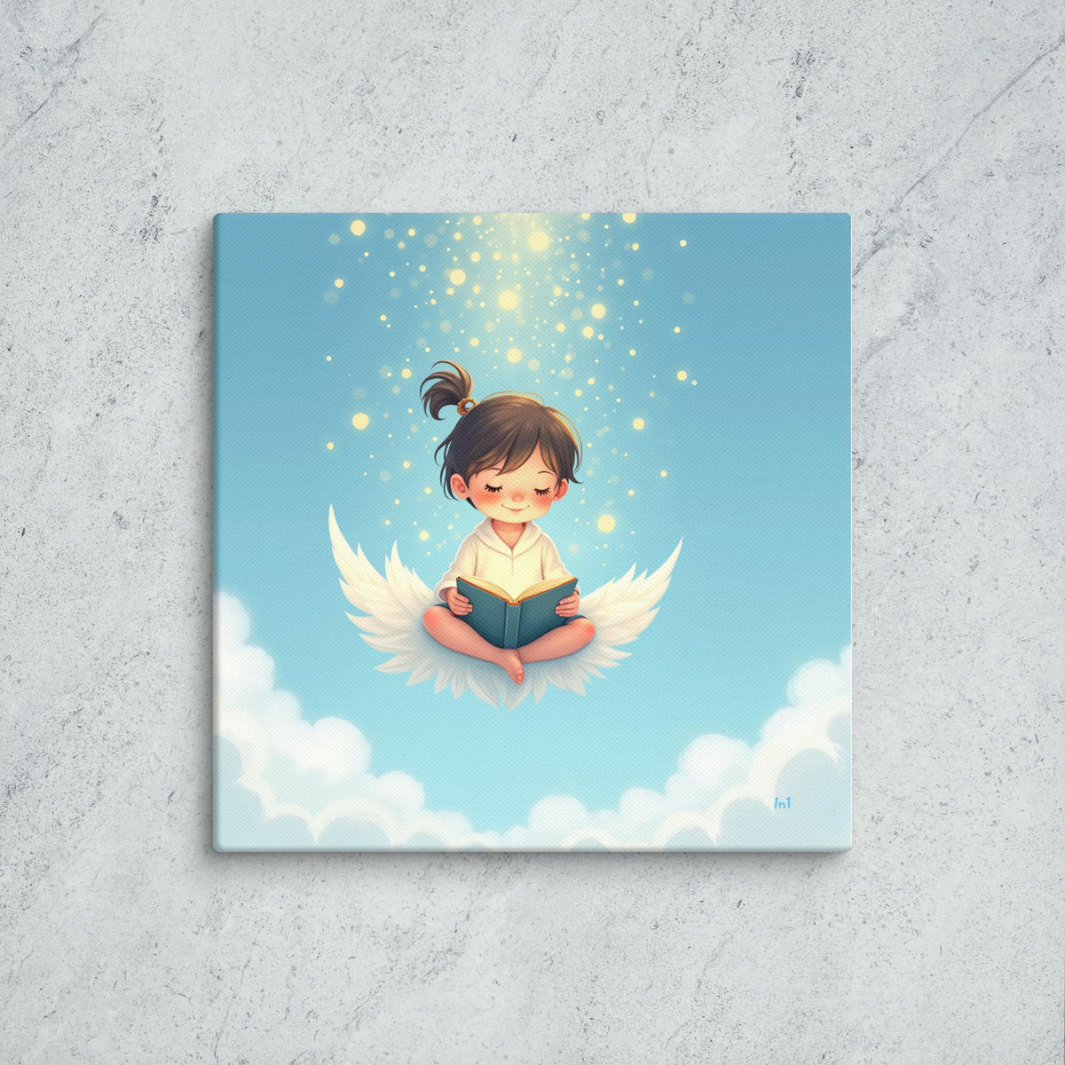 Child read a book floating in the clouds