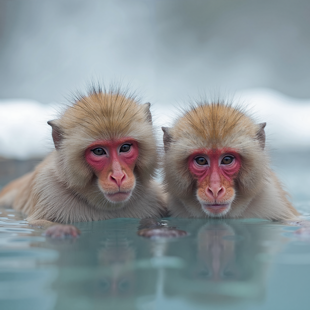 "Snow Monkeys II" Canvas Wall Art - 60"w x 40"h