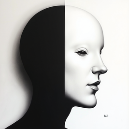 Black and white abstract art of a face with a minimalistic design.