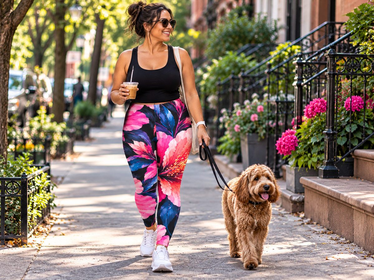 Pink Floral Explosion | Art in Motion Leggings with pockets