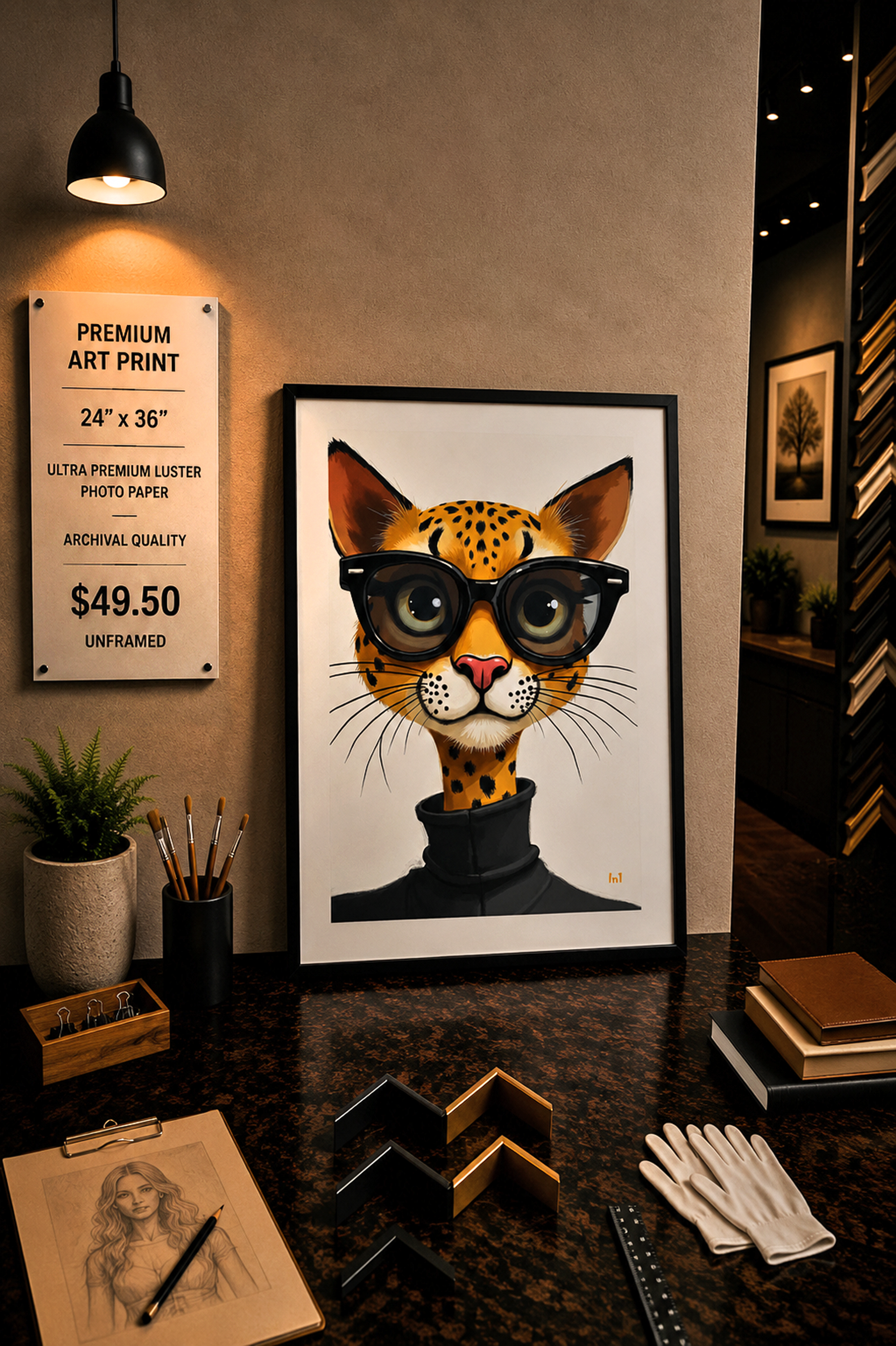 Suave PurrFessor - Premium Art Print - 24