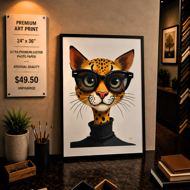 Suave PurrFessor - Premium Art Print - 24"w x 36h"