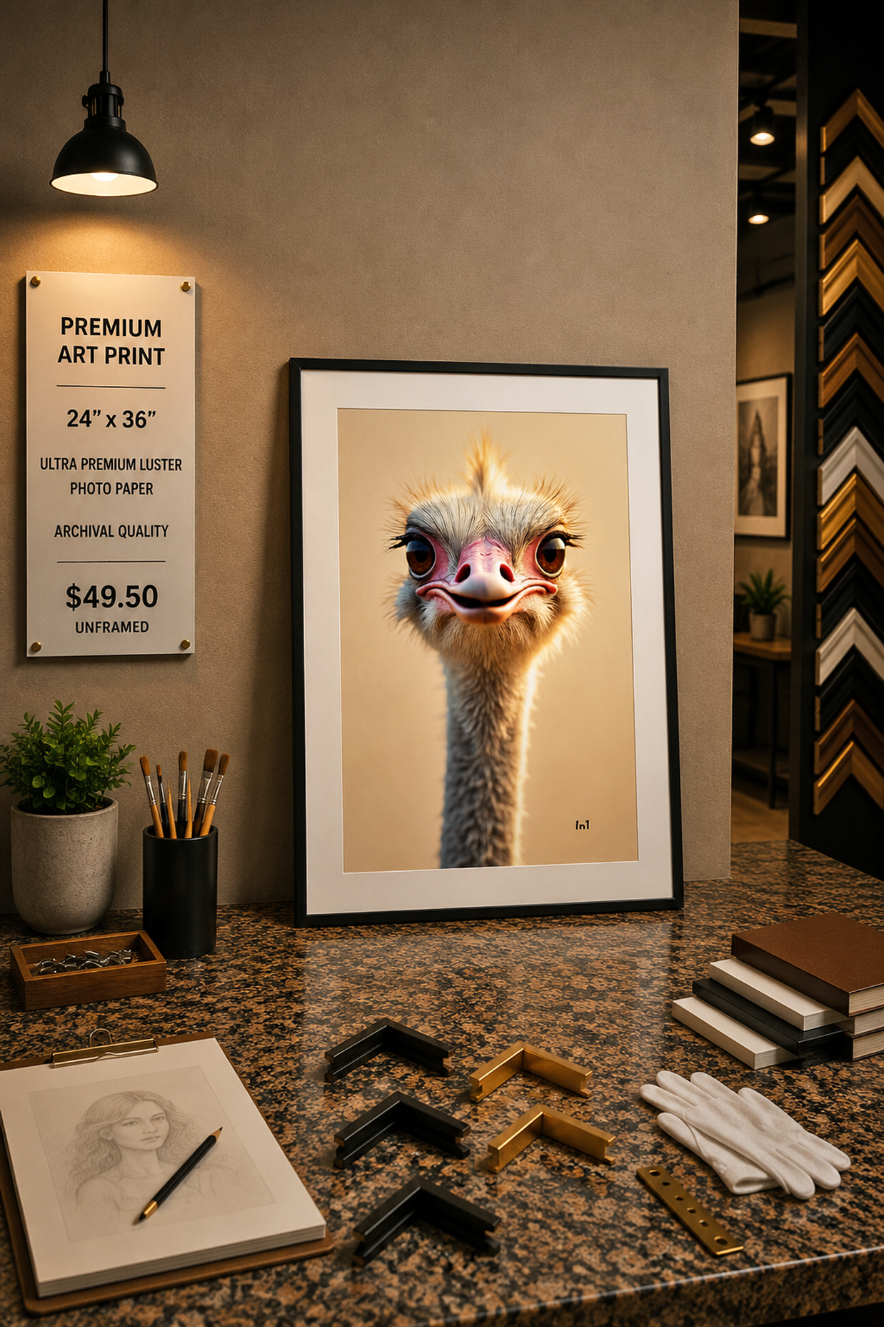 The Ostrich - Premium Art Print - 24"w x 36"h