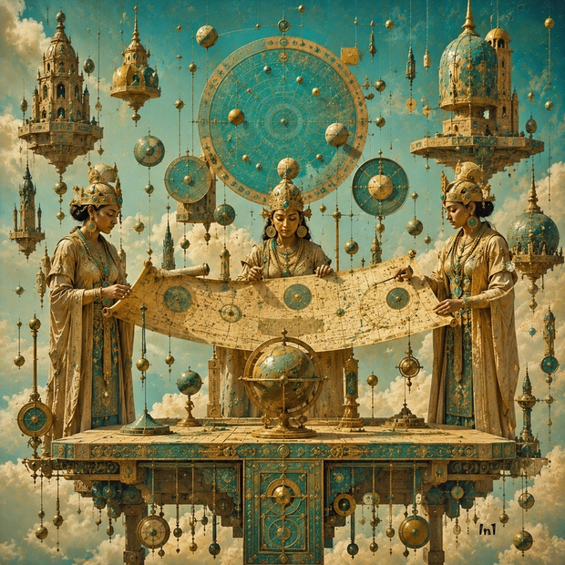"Three Celestial Oracles" Canvas Wall Art - 37"w x 37"h