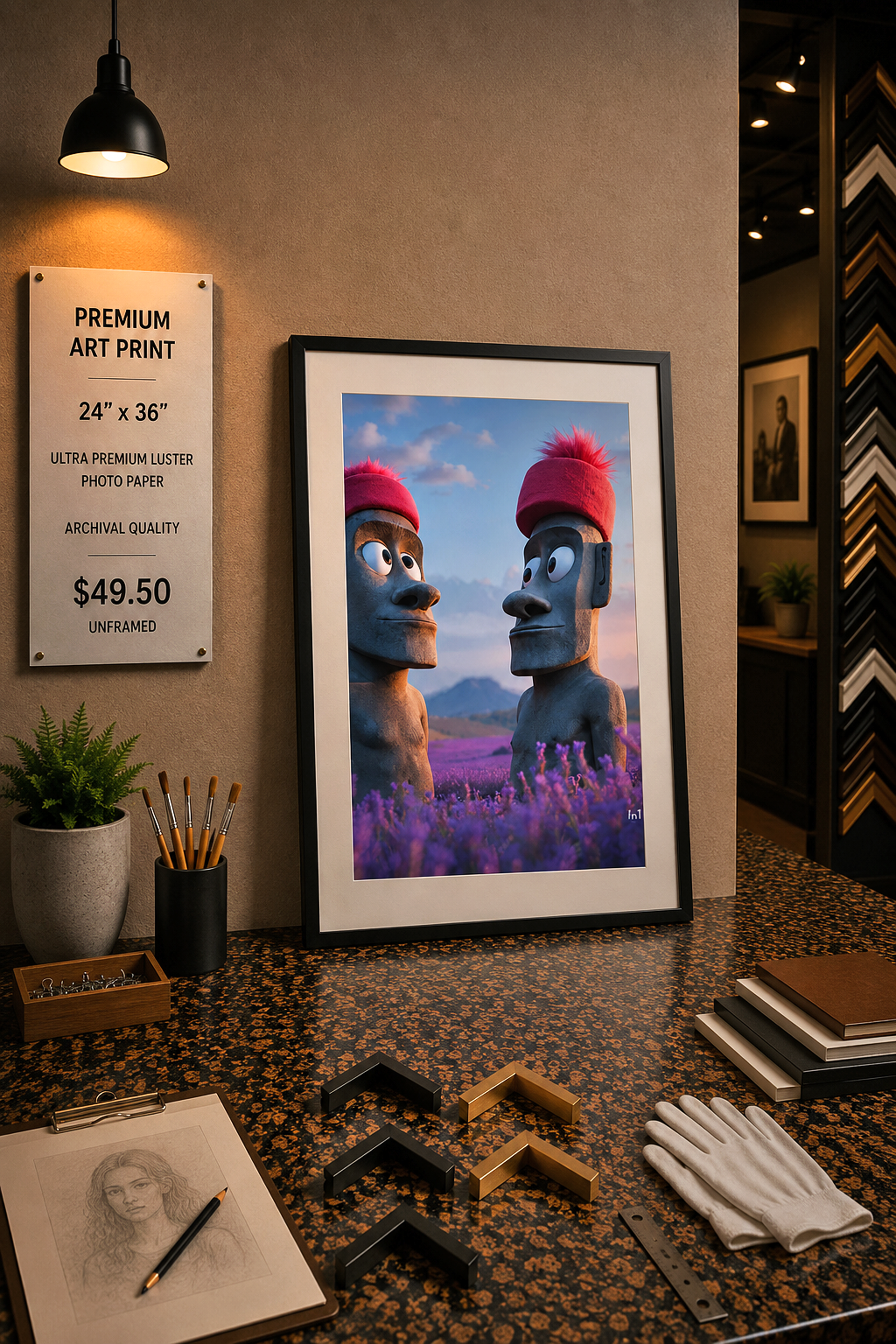 Two Moai - Premium Art Print - 24