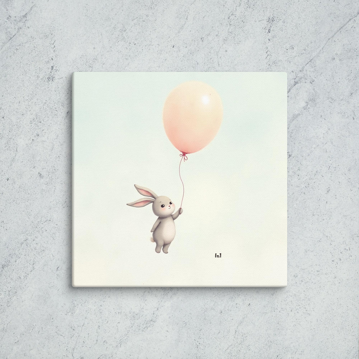 A cute bunny holding a balloon. Children's bedroom or playroom.