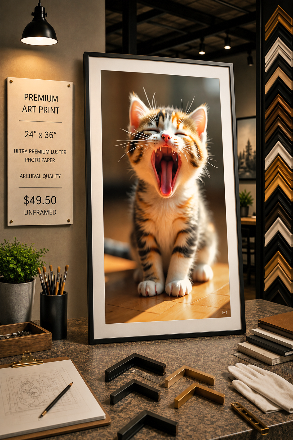 Yawning Kitty - Premium Art Print - 24"w x 36"h