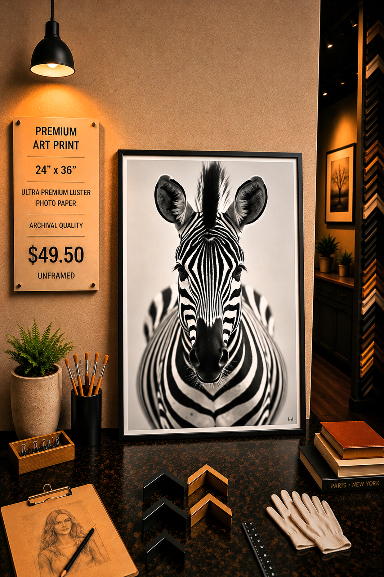 Zebra up Close - Premium Art Print - 24"w x 36"h